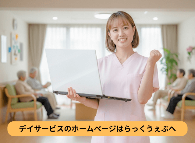 デイサービスのホームページはらっくうぇぶへ